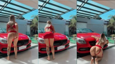 Debora Peixoto without panties washing the car