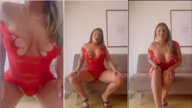 Kelly Valim blonde with red dress beating siririca