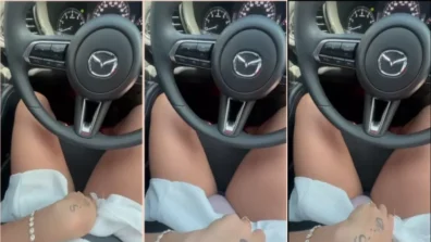 Laura Vanegas in the car showing the panties