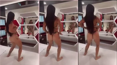 Adrianafitness1 dancing in front of the mirror