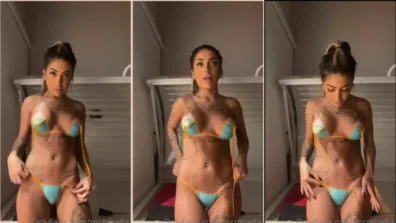 Mc Mirella removing the tanning ribbon