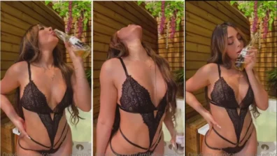Camila Figueredo Hot Black Lingerie All Safadinha Drinking
