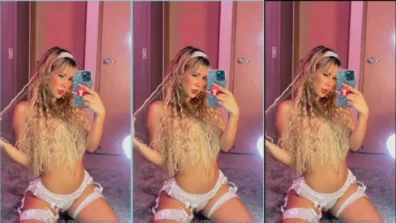 Using a sexy lingerie, Jenni Casas records a video showing off